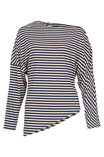 CURATE DOUBLE AGENT TOP OFF THE SHOULDER NAVY STRIPE LONG SLEEVE TOP