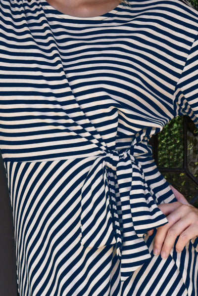 CURATE STRIPE RIGHT DRESS NAVY STRIPE MIDI DRESS