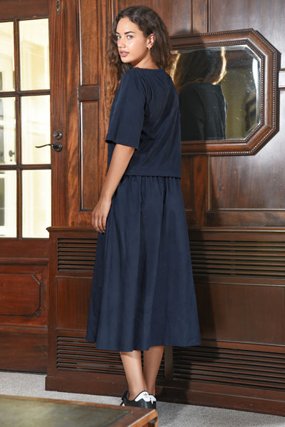 CURATE PERFECT COMBINATION DRESS COTTON NAVY MIDI TEESHIRT DRESS MIDI