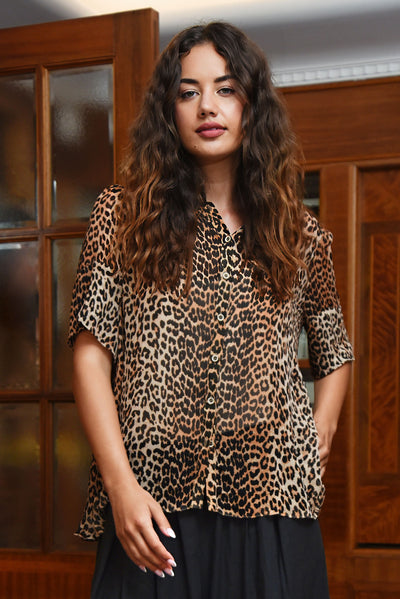 CURATE MAKING HER MARK SHIRT VISCOSE LEOPARD ANIMAL PRINT TOP