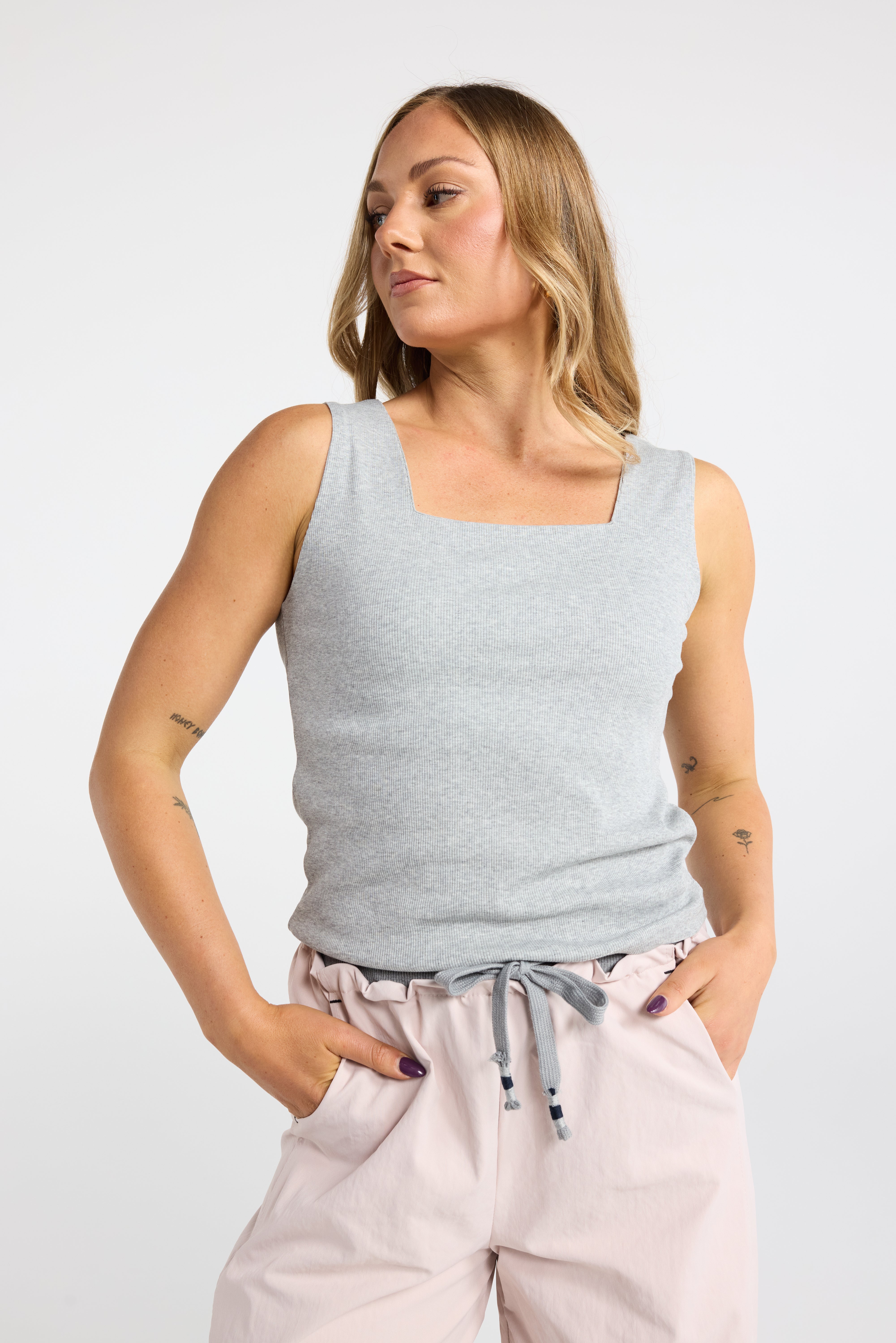 INK CUBE TANK TOP SLEEVELESS BROWN CHOCOLATE BROWN SQUARE NECK RIBBED SOFT FEEL LIGHTWEIGHT STRETCH COMFORTABLE BREATHABLE RELAXED FIT FIGURE SKIMMING CASUAL EVERYDAY WEAR SUMMER ESSENTIAL WARDROBE STAPLE VERSATILE EASY TO STYLE MINIMALIST CLASSIC TIMELESS BASIC TOP LAYERING PIECE 