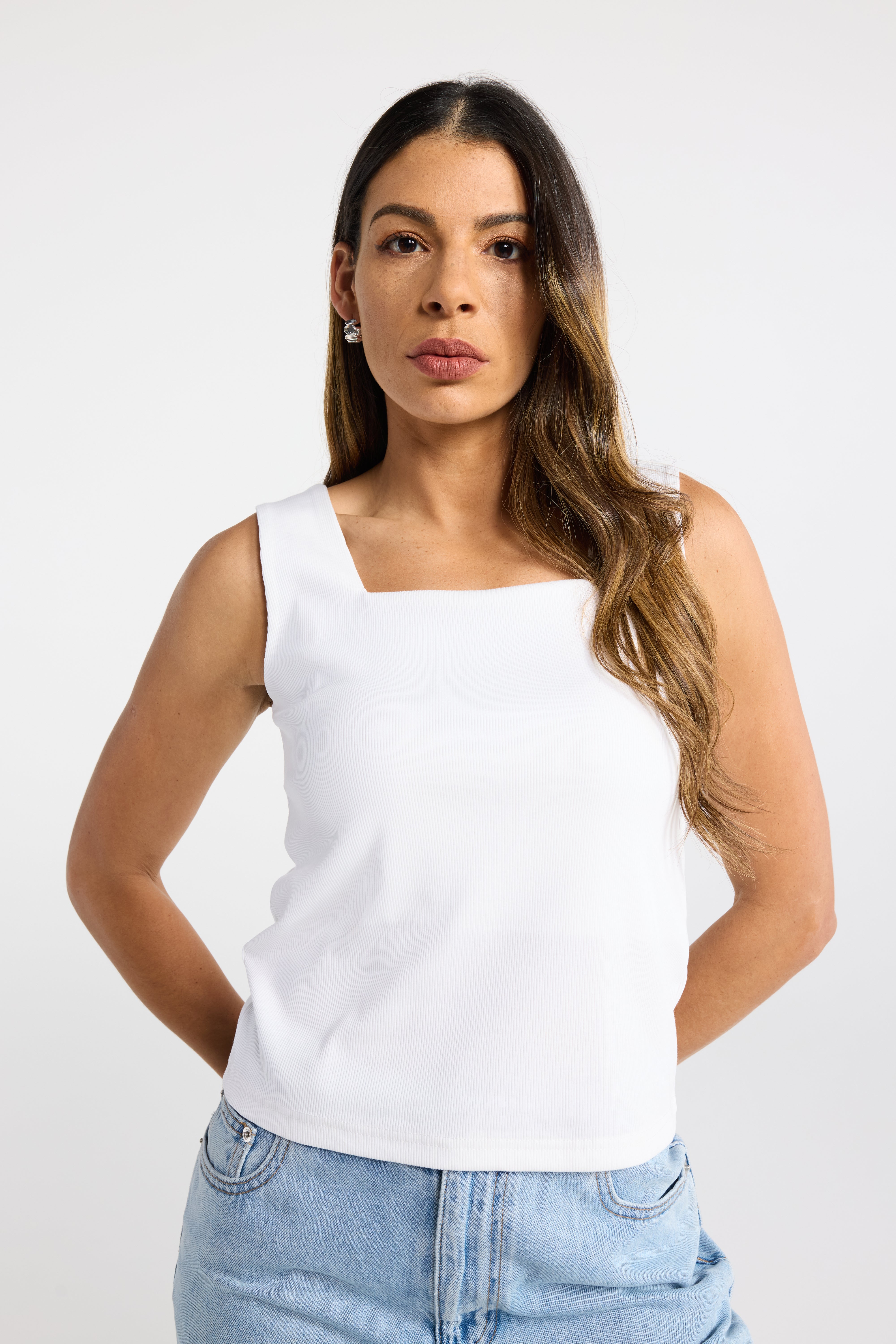 INK CUBE TANK TOP SLEEVELESS BROWN CHOCOLATE BROWN SQUARE NECK RIBBED SOFT FEEL LIGHTWEIGHT STRETCH COMFORTABLE BREATHABLE RELAXED FIT FIGURE SKIMMING CASUAL EVERYDAY WEAR SUMMER ESSENTIAL WARDROBE STAPLE VERSATILE EASY TO STYLE MINIMALIST CLASSIC TIMELESS BASIC TOP LAYERING PIECE 
