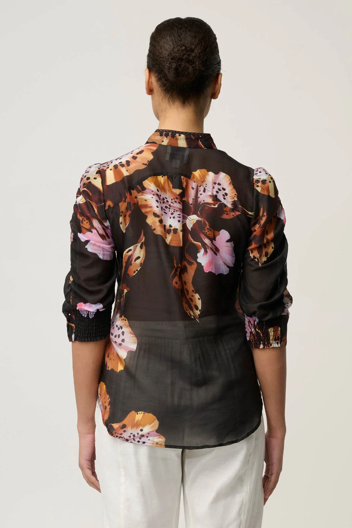 ONCE WAS CALANTHA BLOUSE COTTON SILK SUNSET FLORAL BLACK SHIRT