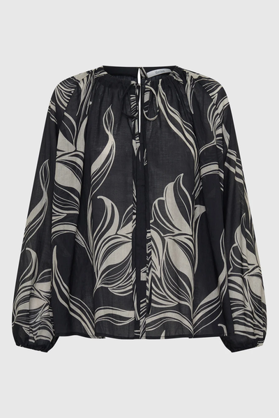 MORRISON CANDACE BLOUSE RAMIE COTTON BLACK FLORAL TOP