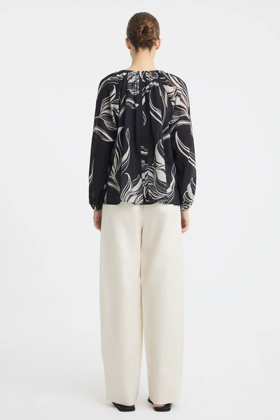 MORRISON CANDACE BLOUSE RAMIE COTTON BLACK FLORAL TOP