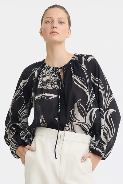 MORRISON CANDACE BLOUSE RAMIE COTTON BLACK FLORAL TOP