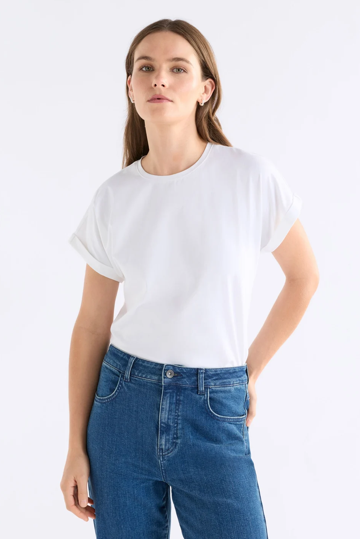 ELK CILLE TSHIRT COTTON SPANDEX TEE WHITE ESPRESSO BROWN