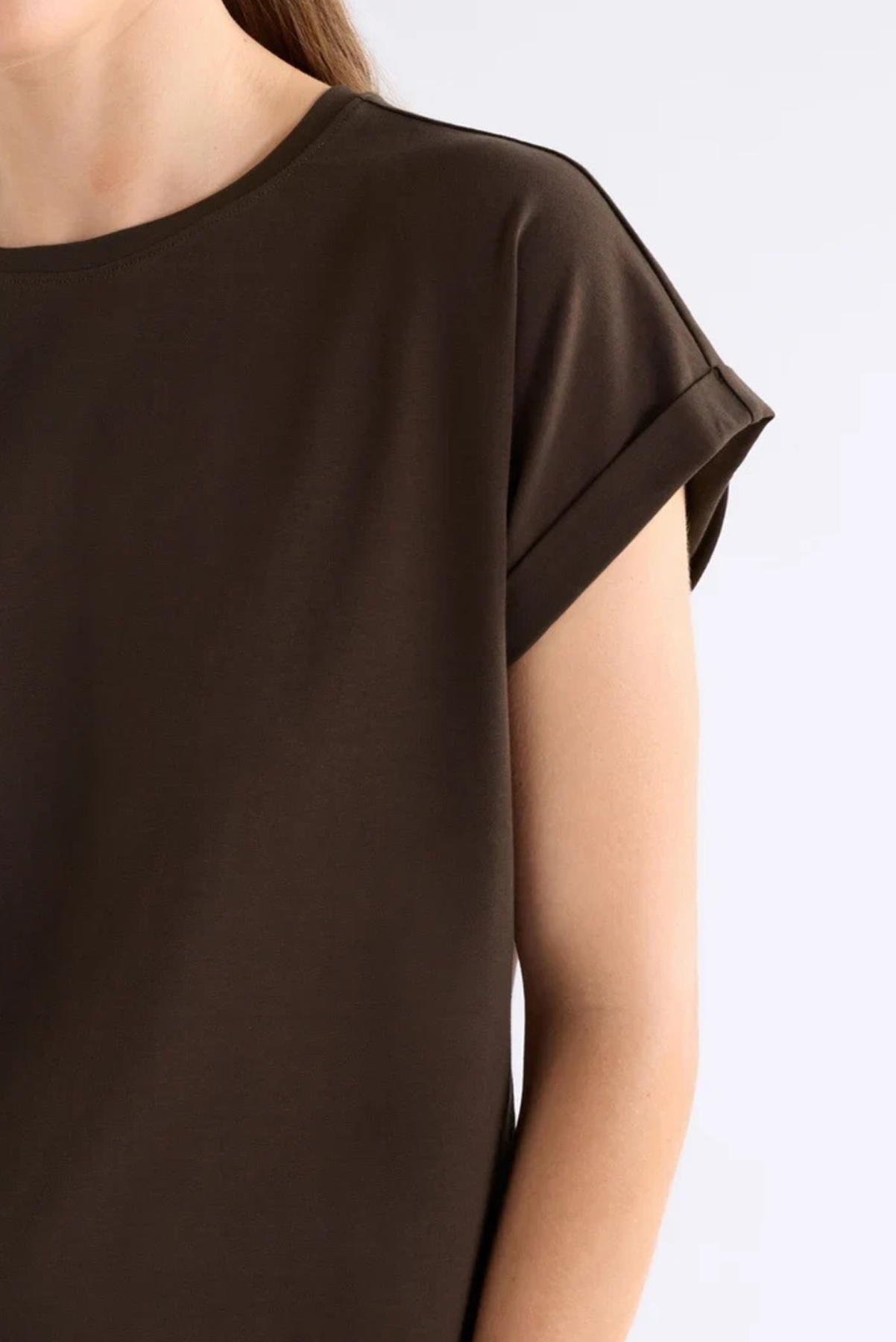 ELK CILLE TSHIRT COTTON SPANDEX TEE WHITE ESPRESSO BROWN