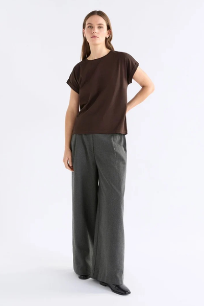 ELK CILLE TSHIRT COTTON SPANDEX TEE WHITE ESPRESSO BROWN