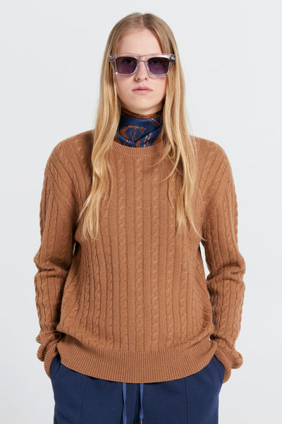 KAREN WALKER CLASSIC CABLE KNIT SWEATER TAN MERINO CASHMERE KNITWEAR