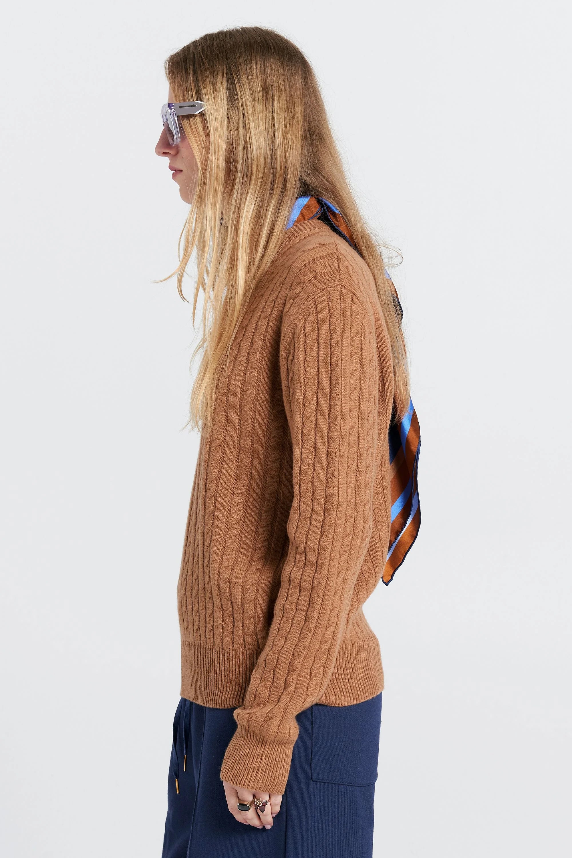 KAREN WALKER CLASSIC CABLE KNIT SWEATER TAN MERINO CASHMERE KNITWEAR