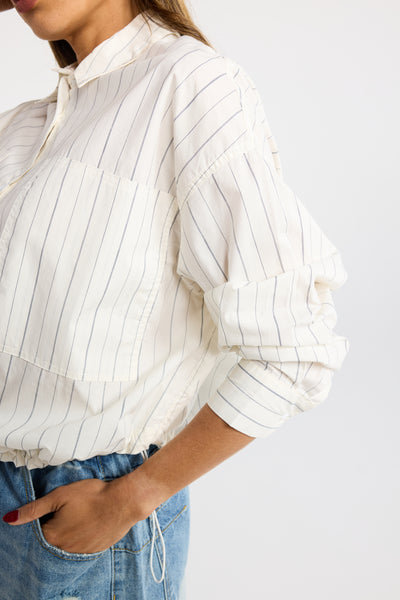INK DEAN SHIRT WHITE STRIPE BALLOON SHIRT GATHERED HEM SHIRT STRIPE SHIRT SUMMER SHIRT LIGHTWEIGHT SHIRT COTTON SHIRT TOP TOPS 