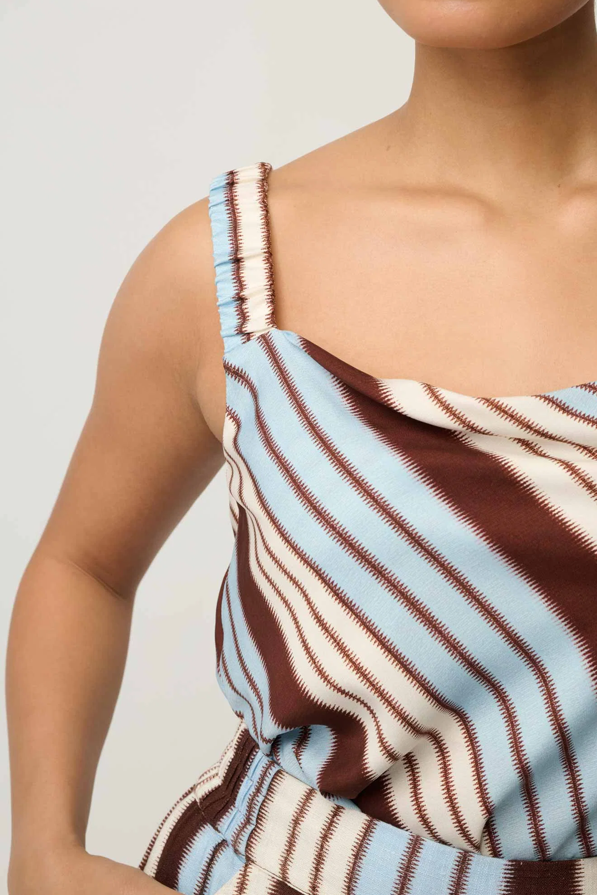 ONCE WAS DELRAY REVERSIBLE CAMI CUPRO VISCOSE SPANDEX STRIPE BLUE BROWN TOP