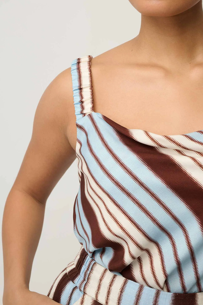 ONCE WAS DELRAY REVERSIBLE CAMI CUPRO VISCOSE SPANDEX STRIPE BLUE BROWN TOP