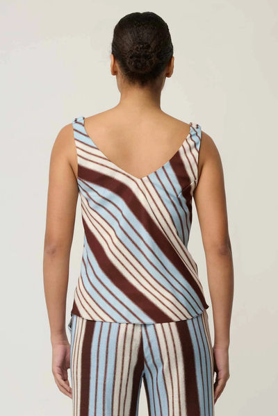 ONCE WAS DELRAY REVERSIBLE CAMI CUPRO VISCOSE SPANDEX STRIPE BLUE BROWN TOP