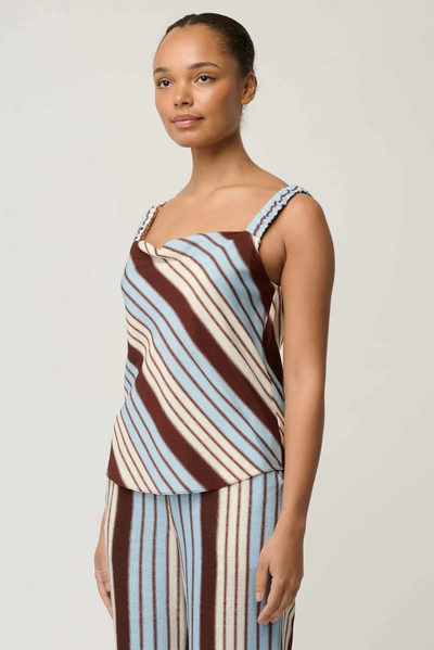 ONCE WAS DELRAY REVERSIBLE CAMI CUPRO VISCOSE SPANDEX STRIPE BLUE BROWN TOP