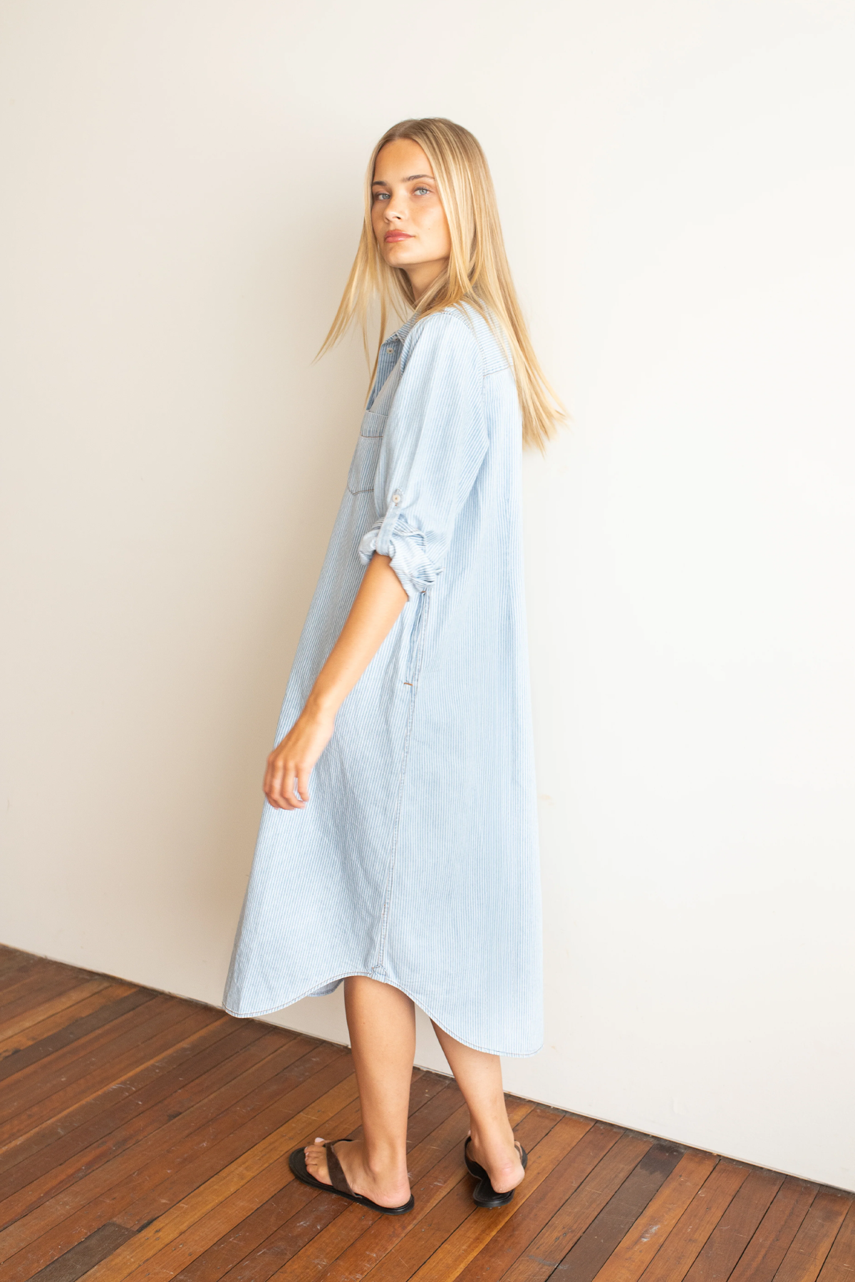DENIM STRIPE SHIRT DRESS