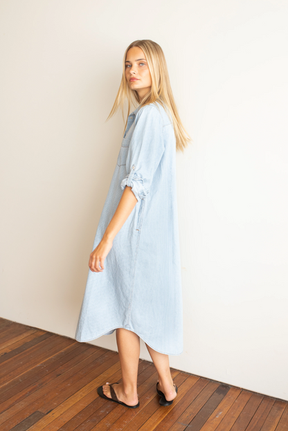 DENIM STRIPE SHIRT DRESS