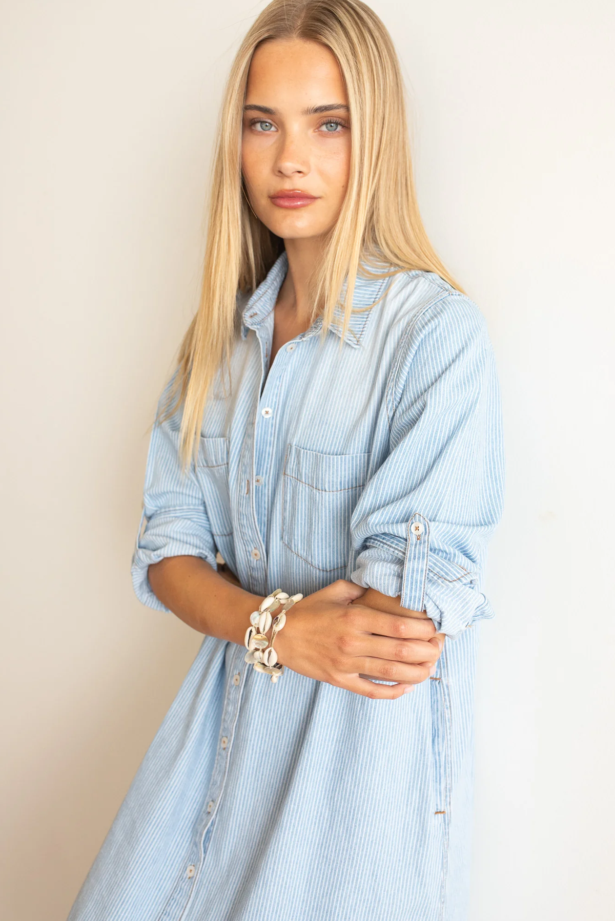 DENIM STRIPE SHIRT DRESS