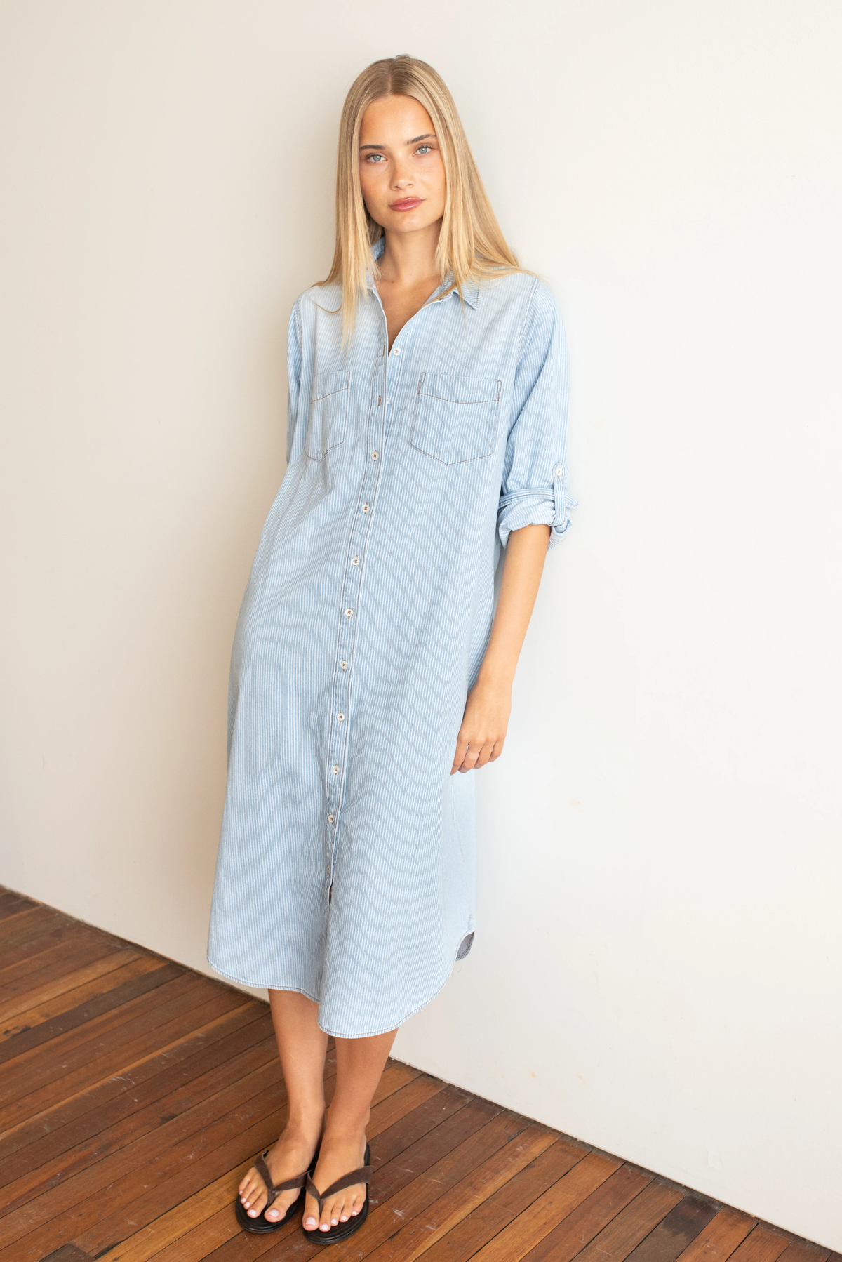 DENIM STRIPE SHIRT DRESS