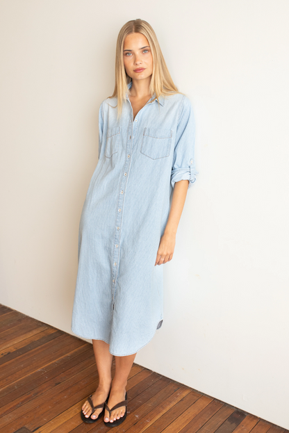 DENIM STRIPE SHIRT DRESS