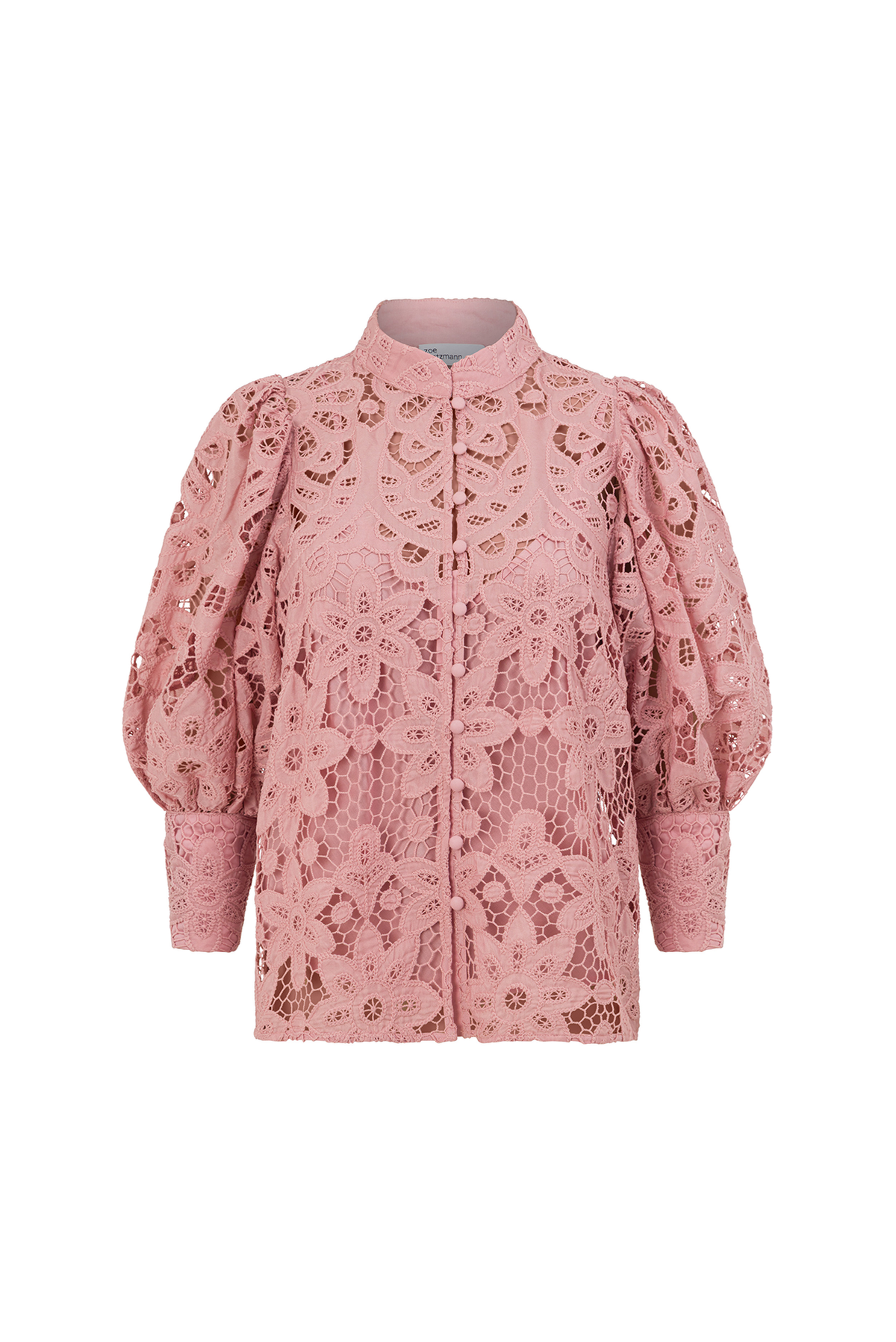 ZOE KRATSMANN DEPART TOP LARGE LACE PATTERN BUTTON UP TOP WITH EXAGGERATED PUFF SLEEVES IN WHITE PINK OR PISTACHIO