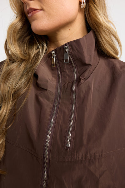 INK DOUBLE JACKET BROWN LIGHT WEIGHT JACKET DOUBLE ZIP BOXY FIT  