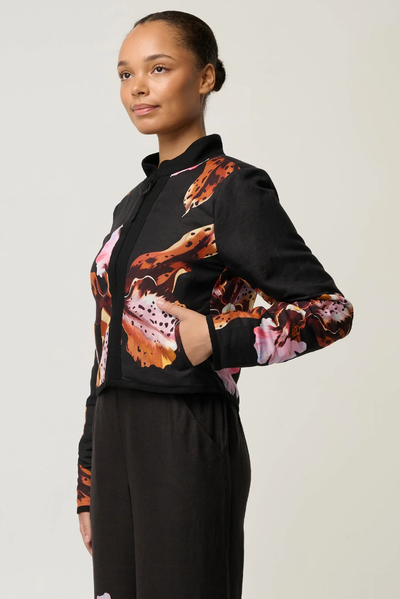 ONCE WAS DELRAY REVERSIBLE JACKET LINEN VISCOSE BLACK FLORAL JACKET