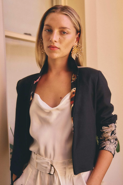 ONCE WAS DELRAY REVERSIBLE JACKET LINEN VISCOSE BLACK FLORAL JACKET