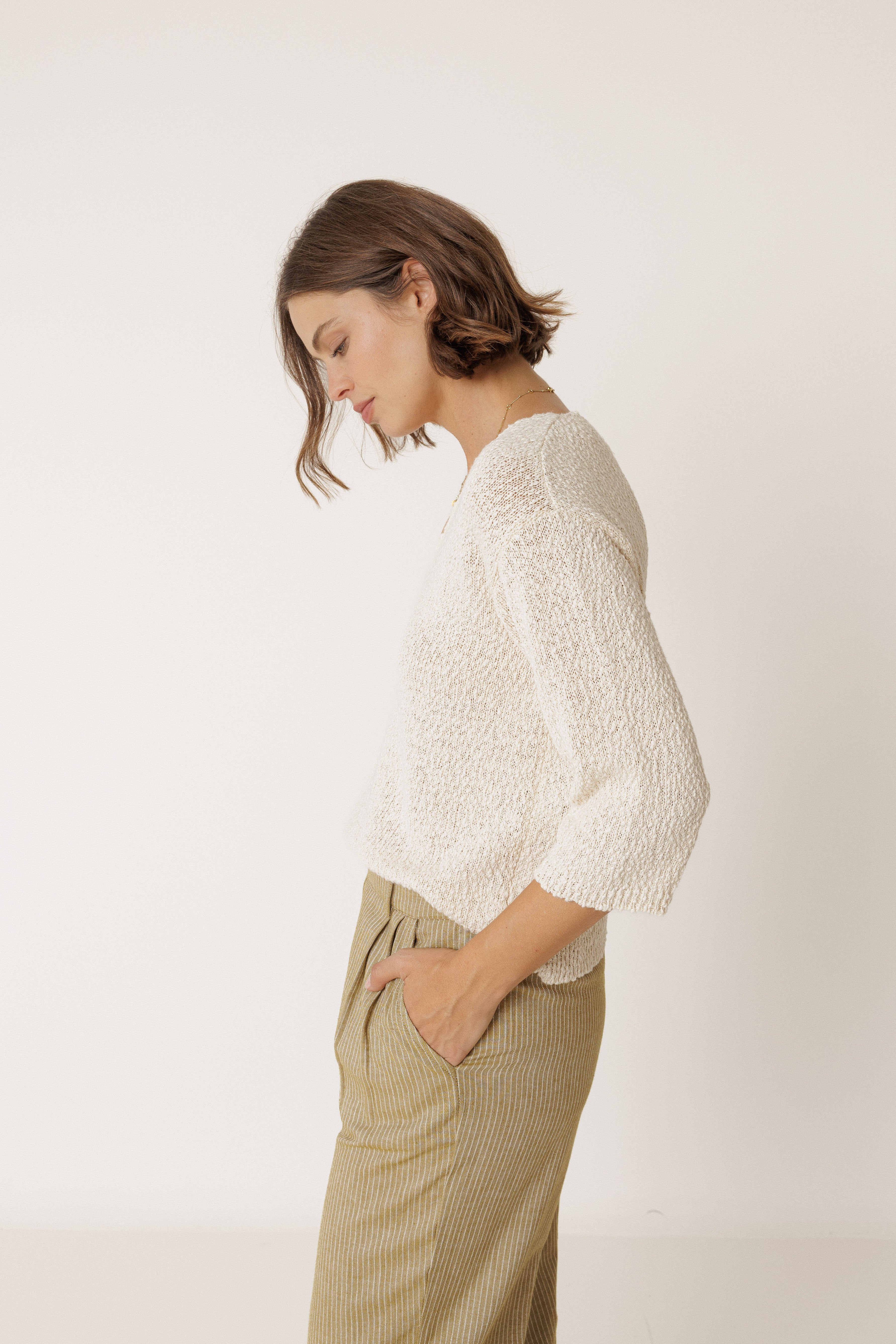 INDI AND COLD ORGANIC COTTON BOUCLE SWEATER ECRU CREAM IVORY