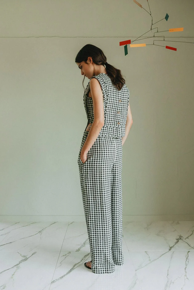 INDI AND COLD ELASTIC GINGHAM PANT COTTON VISCOSE CHECK MINT