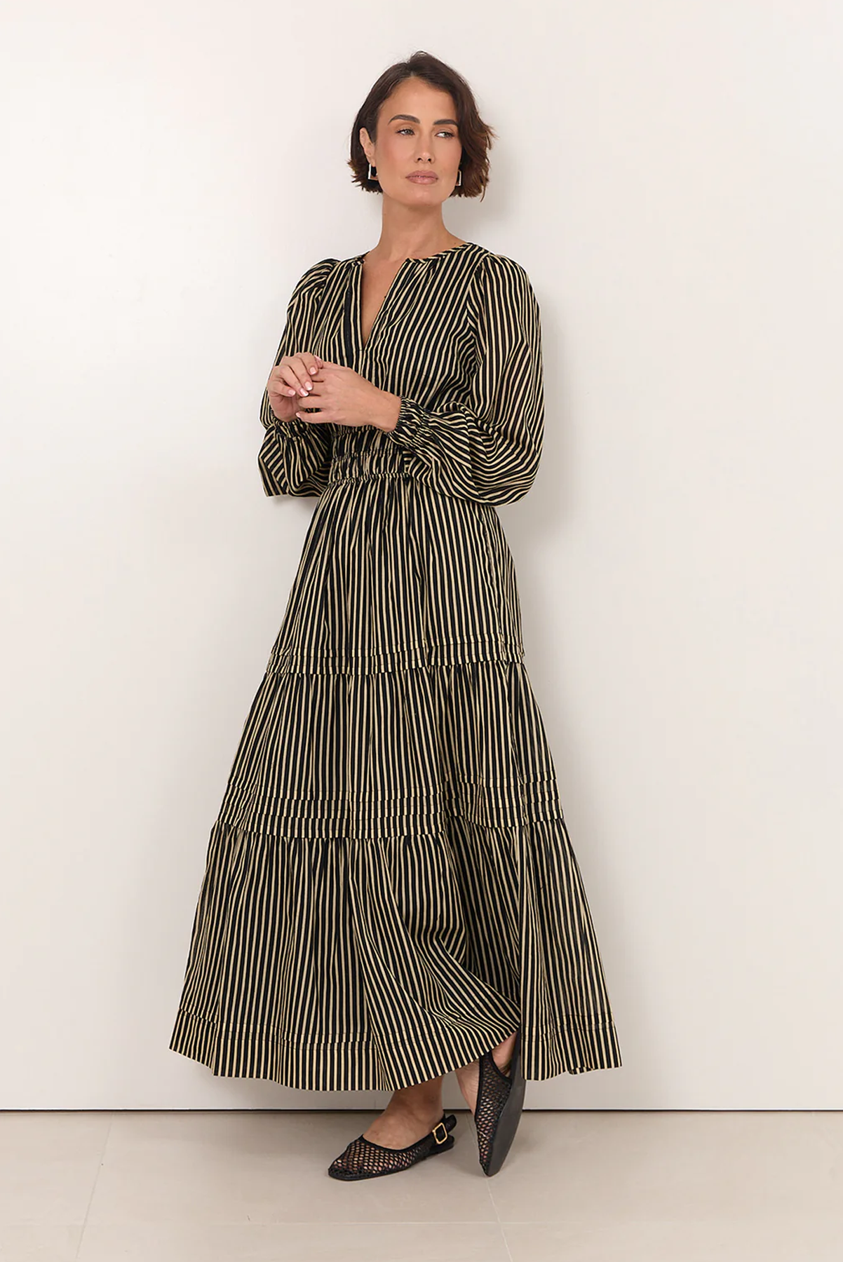 ADORNE ELIANA DRESS STRIPE COTTON MAXI DRESS