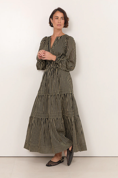 ADORNE ELIANA DRESS STRIPE COTTON MAXI DRESS