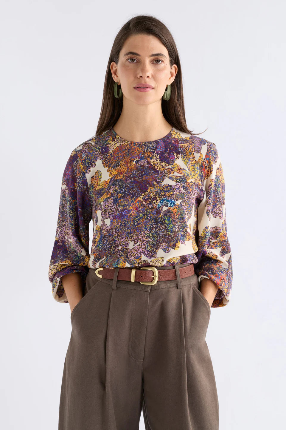 ELK ELSEN TOP LANTIS PRINT COLOURFUL FLORAL BELL SLEEVE 