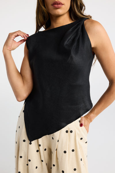 INK EM TOP BLACK WHITE ASYMMETRIC TOP SLEEVELESS TOP TWIST TOP LINEN TOP SUMMER TOP BIAS TOP BLACK TOP WHITE TOP 