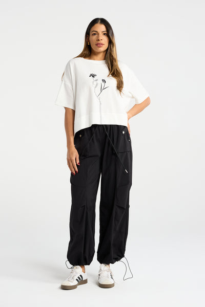 INK FLIGHT PANT CARGO TRACK PANT LIGHT WEIGHT PLEAT PANT ADJUSTABLE ELASTIC HEMS ELASTIC WAIST KHAKII BLACK