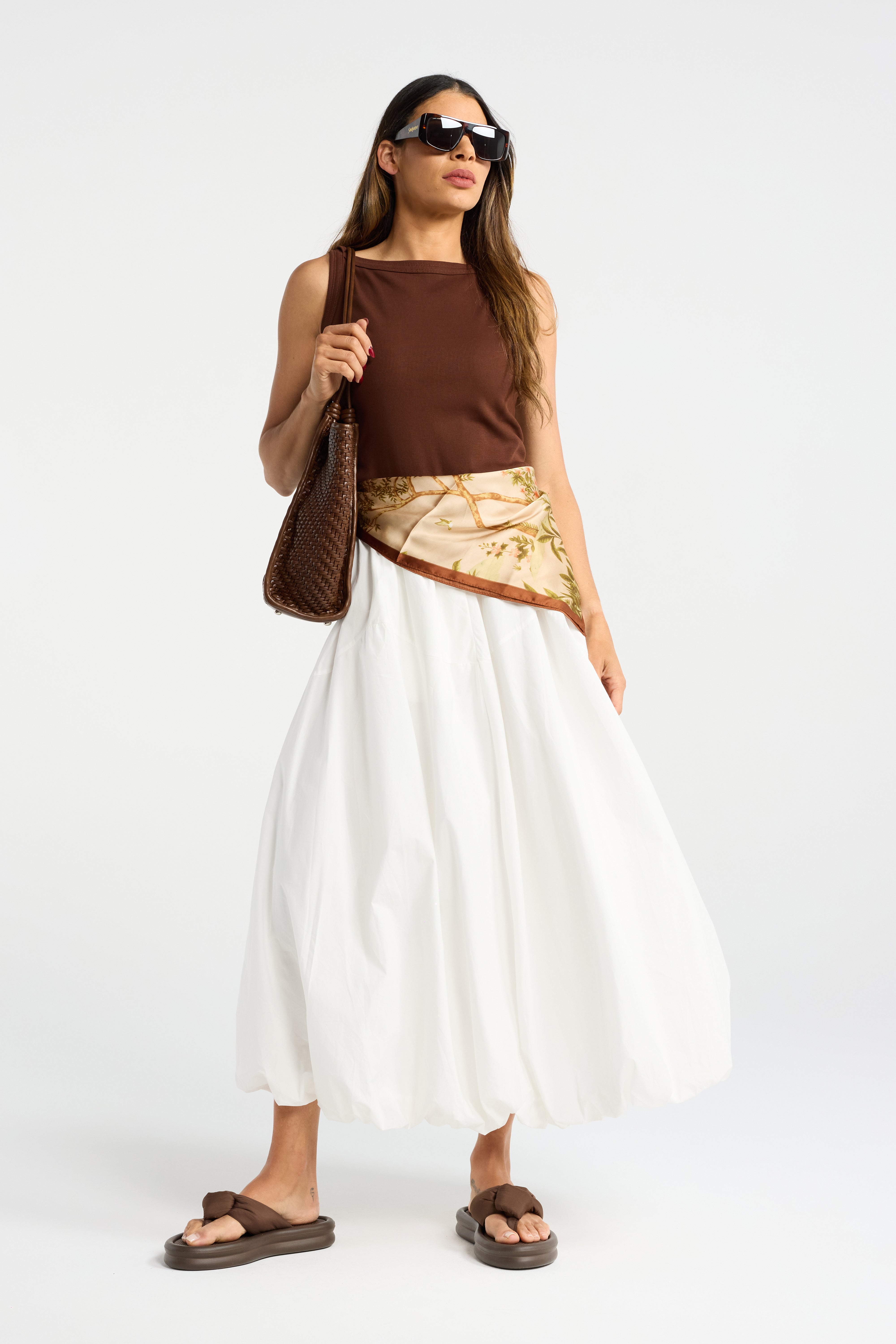 INK FLOAT SKIRT WHITE BUBBLE SKIRT PLEATED COTTON SKIRT