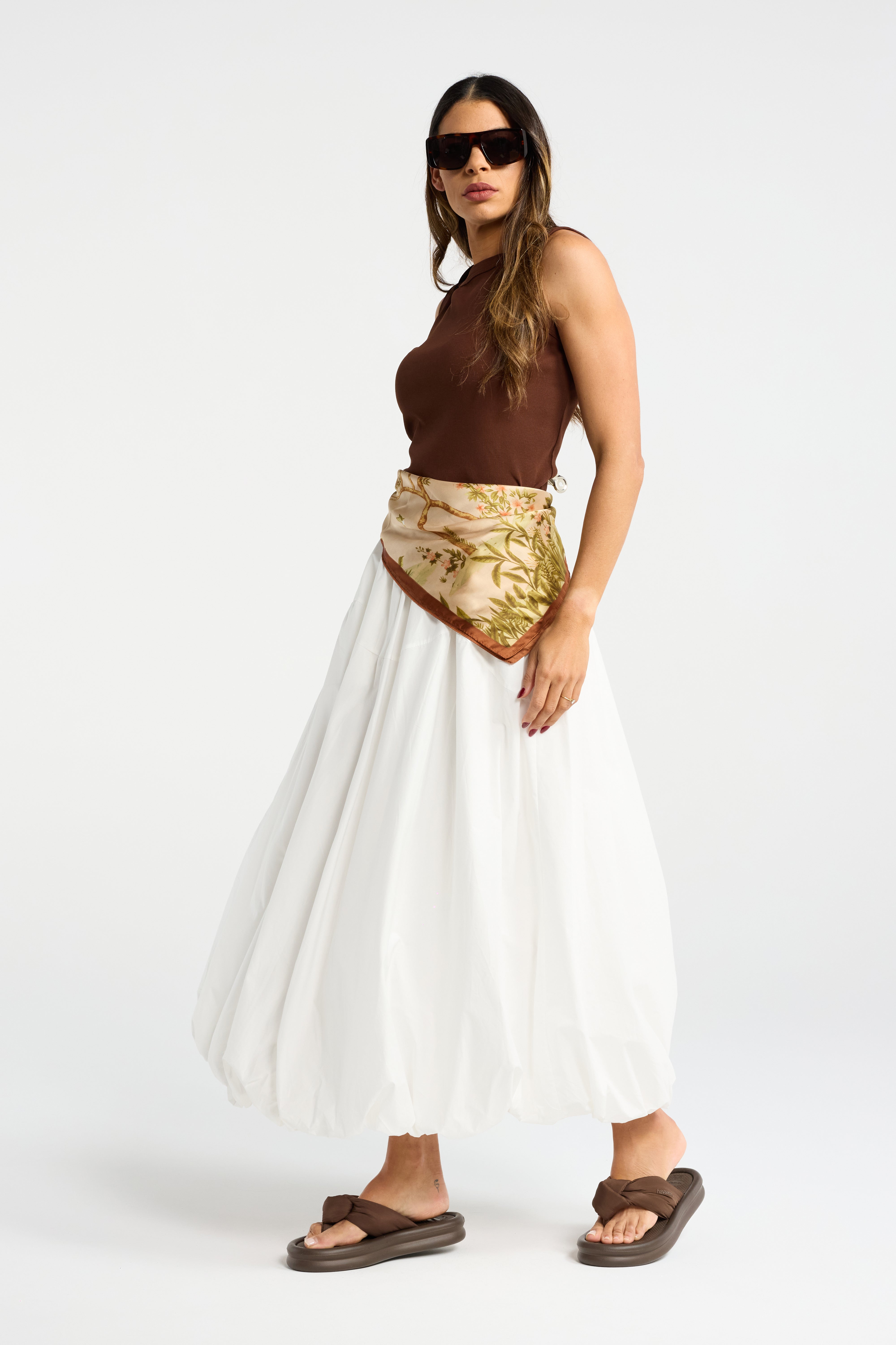 INK FLOAT SKIRT WHITE BUBBLE SKIRT PLEATED COTTON SKIRT
