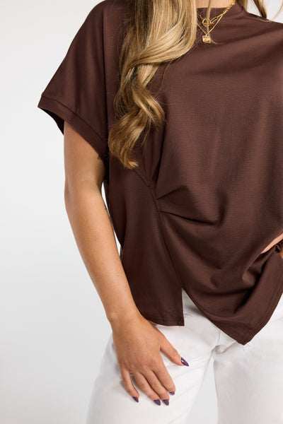 INK FOLD TEE CHOCOLATE ASSYMETRIC TSHIRT ASSYMETRIC TOP ASSYMETRIC TEE BROWN TSHIRT BROWN TOP BROW TEE GATHERED TEE GATHERED TSHIRT 
