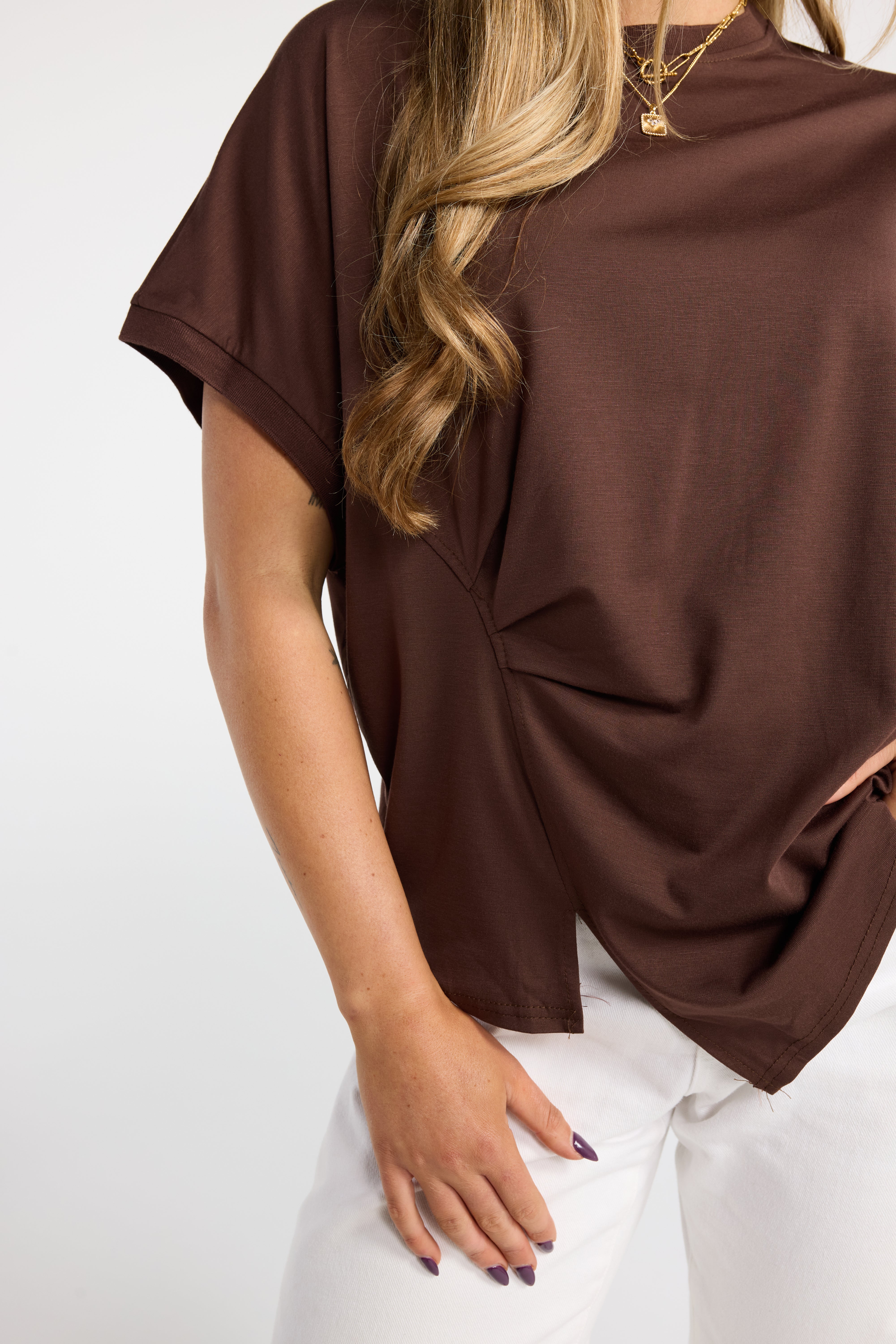 INK FOLD TEE CHOCOLATE ASSYMETRIC TSHIRT ASSYMETRIC TOP ASSYMETRIC TEE BROWN TSHIRT BROWN TOP BROW TEE GATHERED TEE GATHERED TSHIRT 
