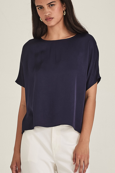 SILLS GABBIE SOHO TOP VISCOSE RAYON NAVY WHITE