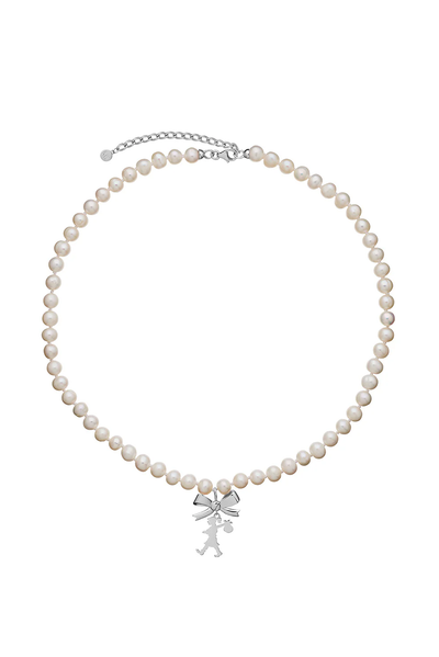 GIRL WITH BOW AND PEARLS NECKLACE