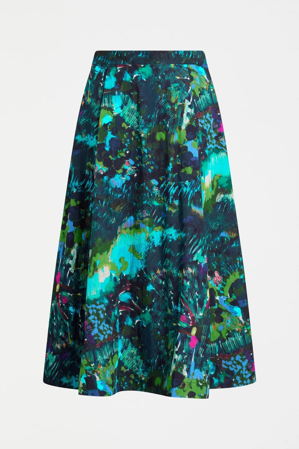ELK BOHN SKIRT MAXI SKIRT IN ABSTRACT  PAINTERLY BOTANICALS IN RICH COOL TONES