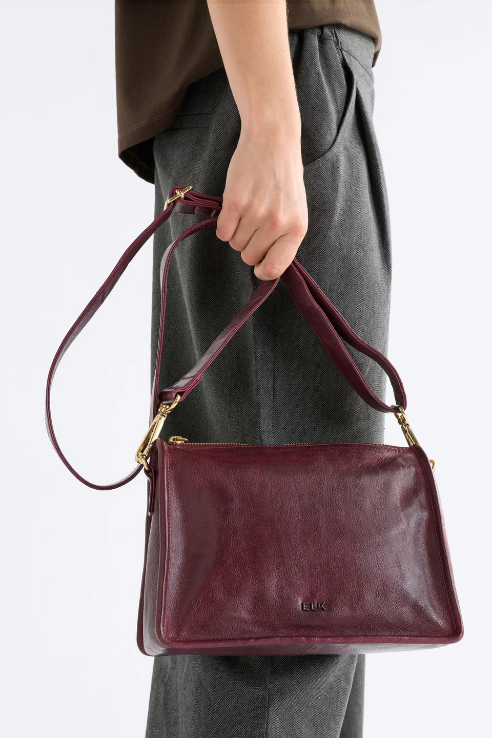 ELK HALBEN CROSSBODY BAG BORDEAUX REMNANT LEATHER BURGUNDY