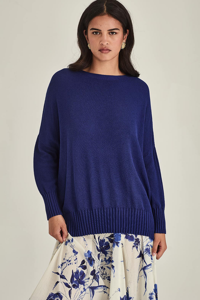 SILLS HAYLEY WEEKENDER COTTON TENCEL MODAL KNIT SWEATER COBALT BLUE