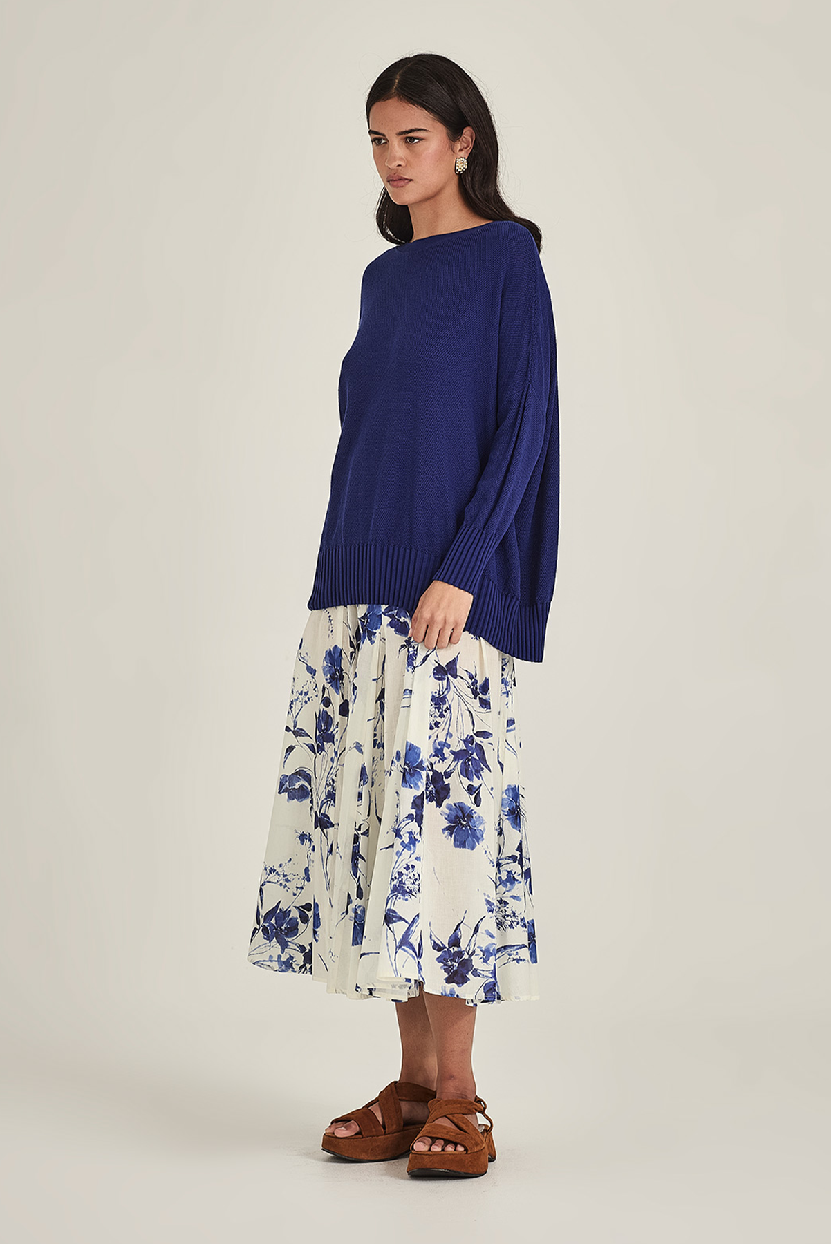 SILLS HAYLEY WEEKENDER COTTON TENCEL MODAL KNIT SWEATER COBALT BLUE