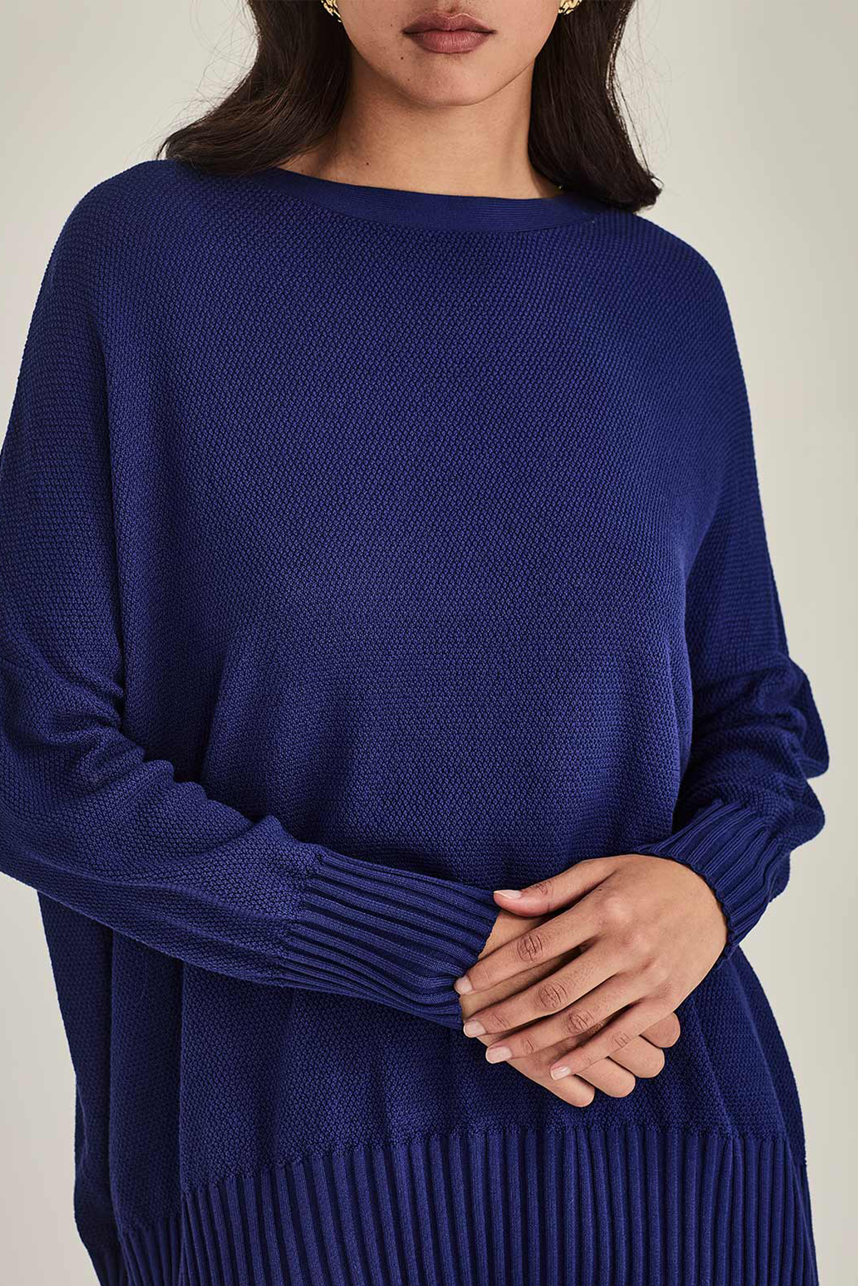 SILLS HAYLEY WEEKENDER COTTON TENCEL MODAL KNIT SWEATER COBALT BLUE