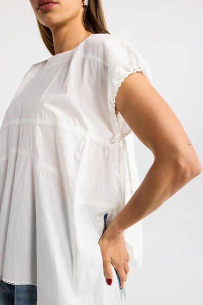 INK EMILY TOP WHITE BOHO TOP  LACE TRIM TOP 