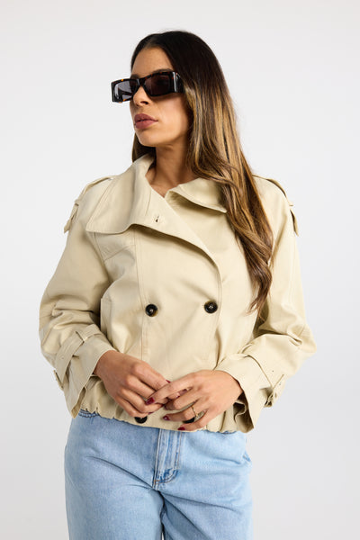 INK CROP TRENCH STONE HIGH NECK BEIGE JACKET