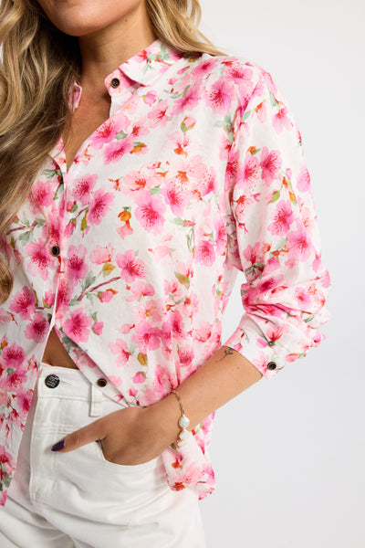 INK BLOSS SHIRT PINK BLOSSOM FLORAL SHIRT COTTON SHIRT PINK SHIRT SUMMER SHIRT LIGHTWEIGHT SHIRT